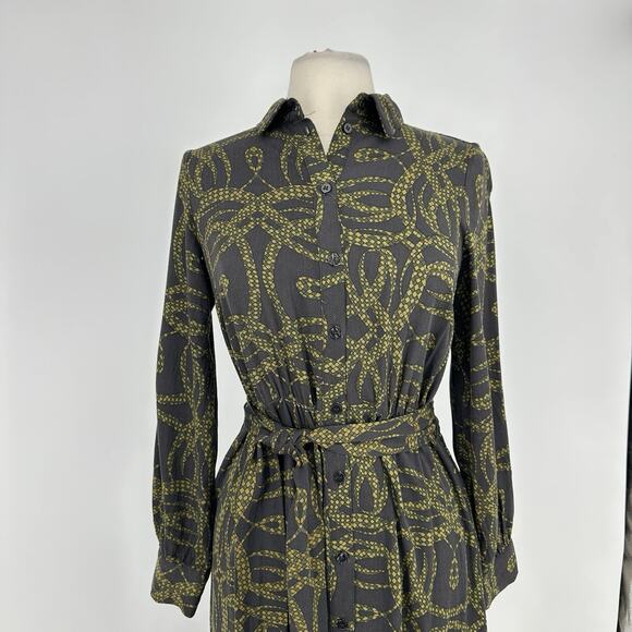 Richard Allan x H&M Shirt Dress Brown Green Printed Pattern Dress Women’s Sz 6 - Picture 3 of 12